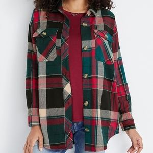New!! Maurices Green Plaid Flannel Shacket Size Large